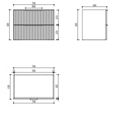 3D-2W 750x450x550mm Grey Wall Hung Plywood Vanity with Ceramic Basin